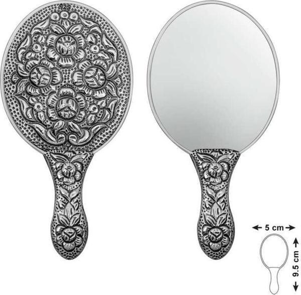 Gümüş Gül Motifli El Aynası - Image 1