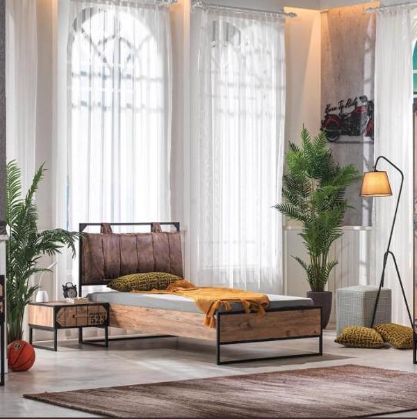 Karyola ve Komodin Urlu  LOFT Model Metal yüksek ayak Eskitme Malzeme İtina paket - Image 1