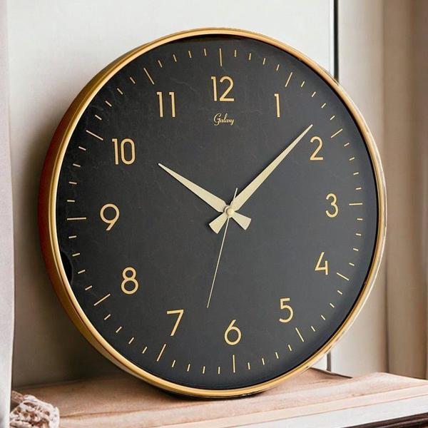 Dekoratif Duvar Saati Gold Renk Siyah Mermer Desen - Image 1