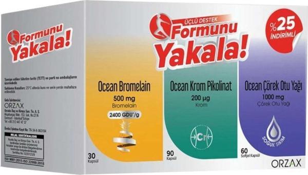 Ocean Formunu Yakala 3'lü Set (Bromelain 30 Kapsül + Krom Pikolinat 90 Kapsül + Çörek Otu Yağı 60 Kapsül ) - Image 1