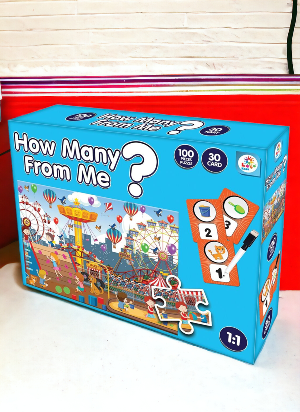 Eğitici Benden Kaç Tane Var Lunapark Puzzle Oyun 100 Parça Puzzle + 30 Kart + Kalem LC7483 - Image 1