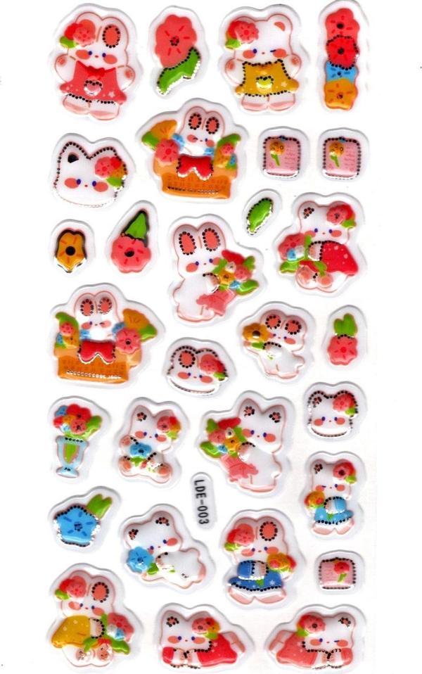 Sticker Kabartmalı Stiker Defter Planlayıcı Etiket (Lde003)-19x9cm - Çiçekli Tavşan Kedi - Image 1
