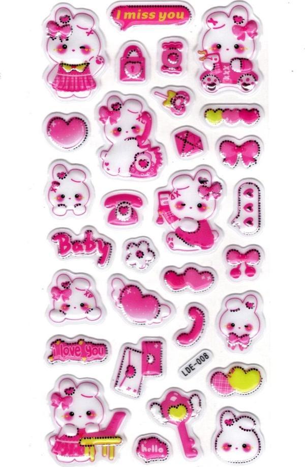 Sticker Kabartmalı Stiker Defter Planlayıcı Etiket (Lde008)-19x9cm - Tavşan ve Telefon - Image 1