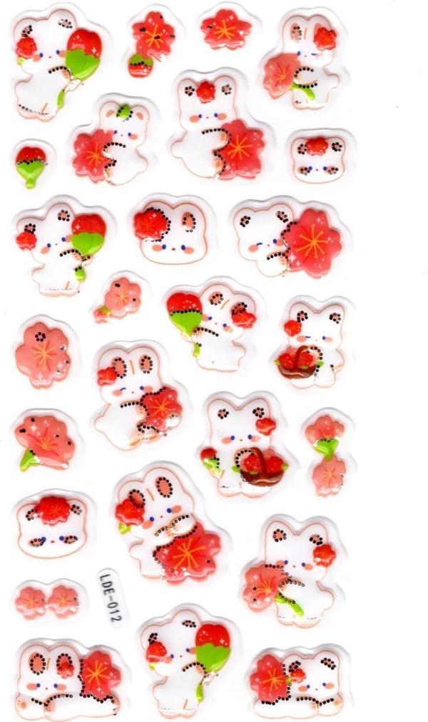 Sticker Kabartmalı Stiker Defter Planlayıcı Etiket (Lde012)-19x9cm - Tavşan Turuncu Çiçek - Image 1