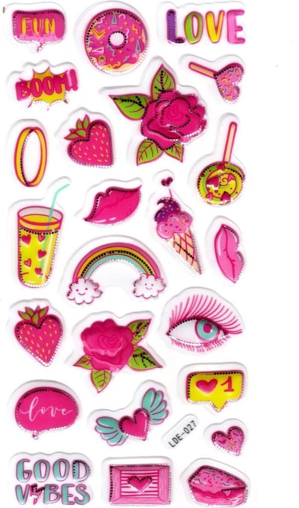 Sticker Kabartmalı Stiker Defter Planlayıcı Etiket (Lde027)-19x9cm - Pembe Donut Çilek - Image 1