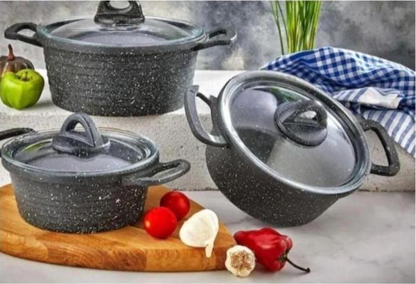 First Class 3'Lü Döküm -Granit Derin Tencere Seti Platinium - Image 1