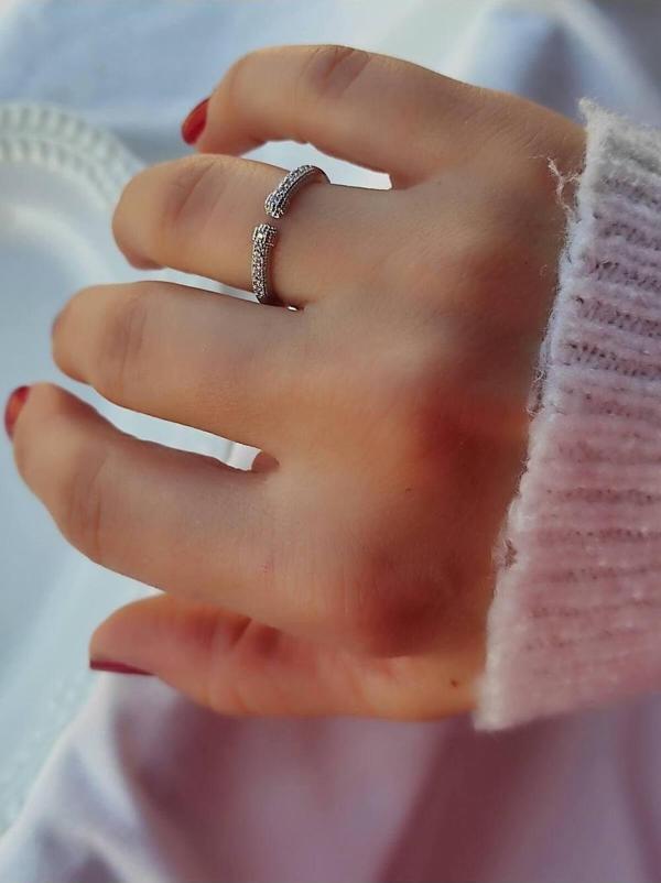 Amabel Jewelerys Taş Detaylı Modern Ayarlanabilir Yüzük - Image 1