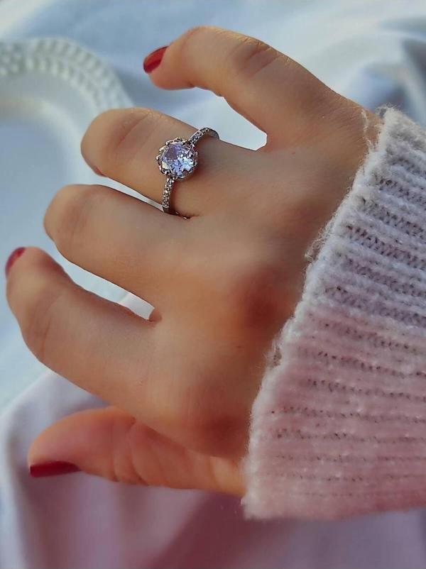 Amabel Jewelerys Taş Detaylı Modern Ayarlanabilir Yüzük - Image 1