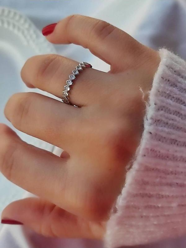 Amabel Jewelerys Taş Detaylı Modern Ayarlanabilir Yüzük - Image 1