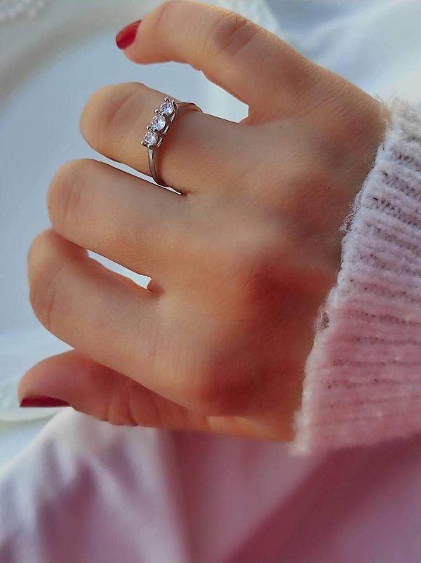 Amabel Jewelerys Taş Detaylı Modern Ayarlanabilir Yüzük - Image 1