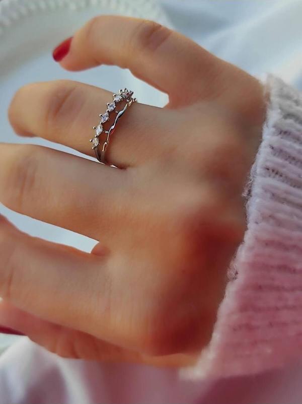 Amabel Jewelerys Taş Detaylı Modern Ayarlanabilir Yüzük - Image 1