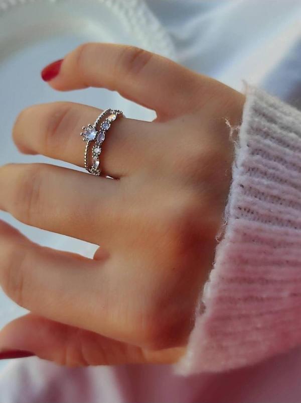 Amabel Jewelerys Taş Detaylı Modern Ayarlanabilir Yüzük - Image 1