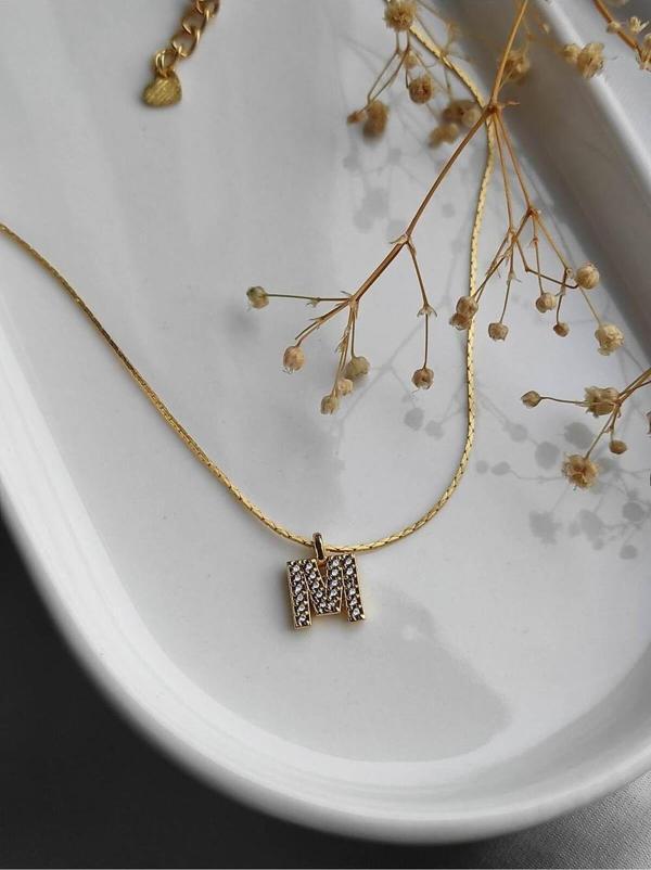 Amabel Jewelerys Zirkon Taşlı Harf Detaylı Zincir Kadın Kolye (KADINLAR GÜNÜNE ÖZEL HEDİYELİ) - Image 1