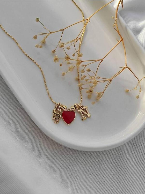 Amabel Jewelerys Kalp Ve Harf Detaylı Zincir Kolye (KADINLAR GÜNÜNE ÖZEL HEDİYELİ) - Image 1