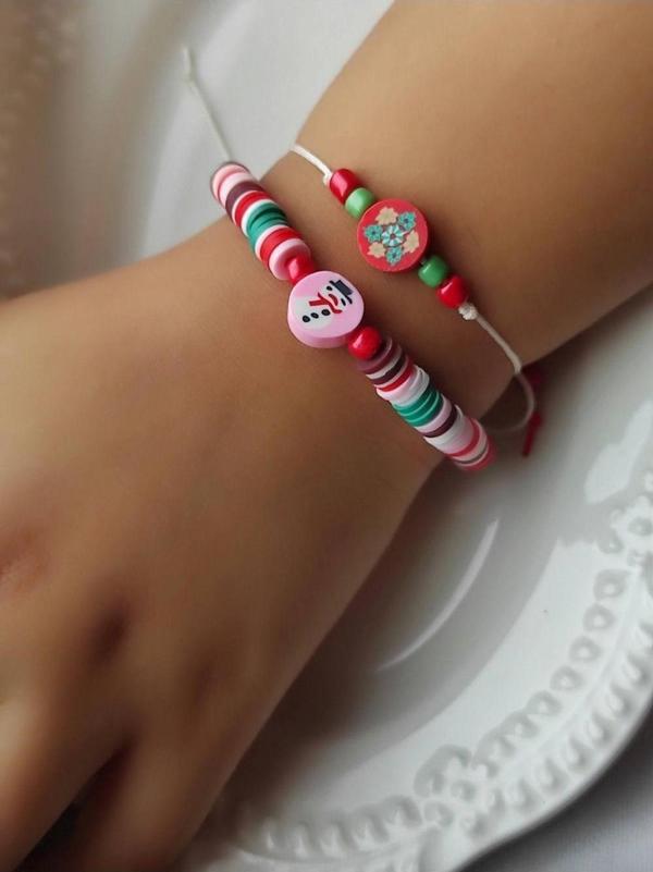 Amabel Jewelerys Kardan Adam ve Çiçek Figürlü Fimo Boncuk 2'li Çocuk Bileklik - Image 1