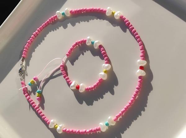Amabel Jewelerys Pembe Kumboncuk Kolye ve Bileklik Çocuk Takım - Image 1