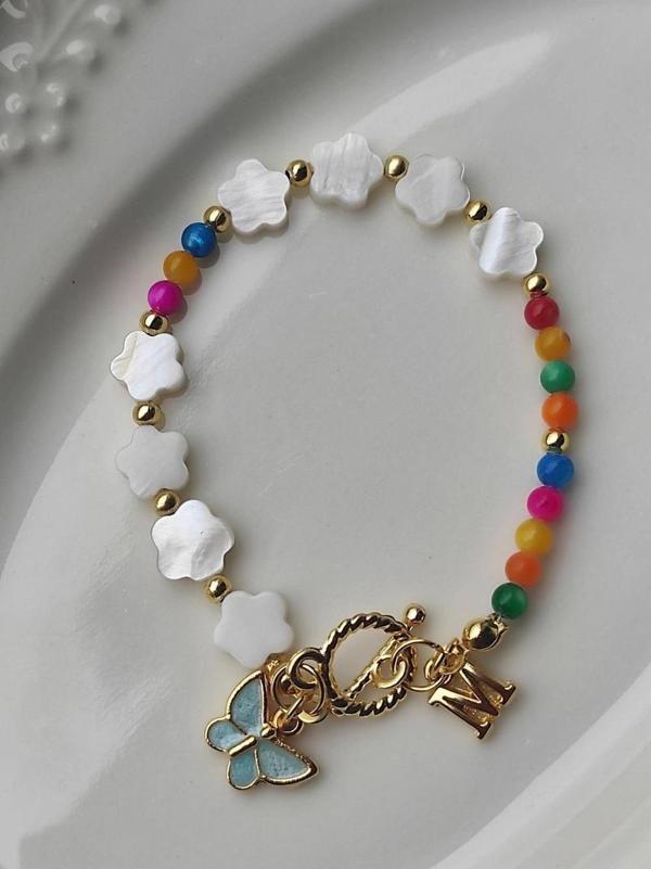 Amabel Jewelerys Sedef Taş Kelebek Detaylı Kadın Bileklik - Image 1