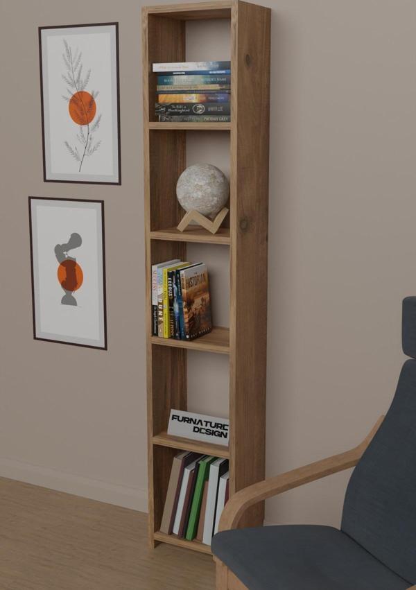 FurnatureDesign 6 Raflı Kitaplık 150 Cm Sunta Kitaplık Ofis Mutfak Rafı Atlantik Çam - Image 1