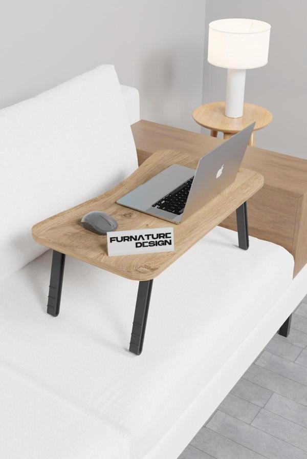 Katlanır Laptop Masası Sehpası Çalışma Yatak Kahvaltı Masası 60x35 Cm - Atlantik Çam - Image 1