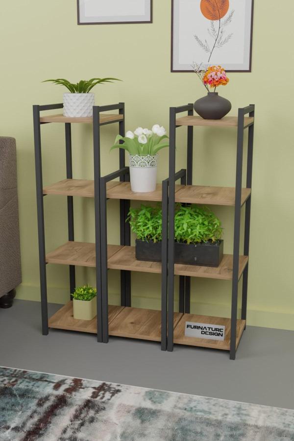 Metal Dekoratif Çok Amaçlı Raf 11 Raflı Banyo Mutfak Rafı Çiçeklik Organizer Atlantik Çam - Image 1