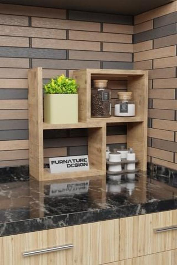 Tezgah Üstü Genişlik Ayarlı Modüler Puzzle Baharatlık Rafı Atlantik Çam - Image 1
