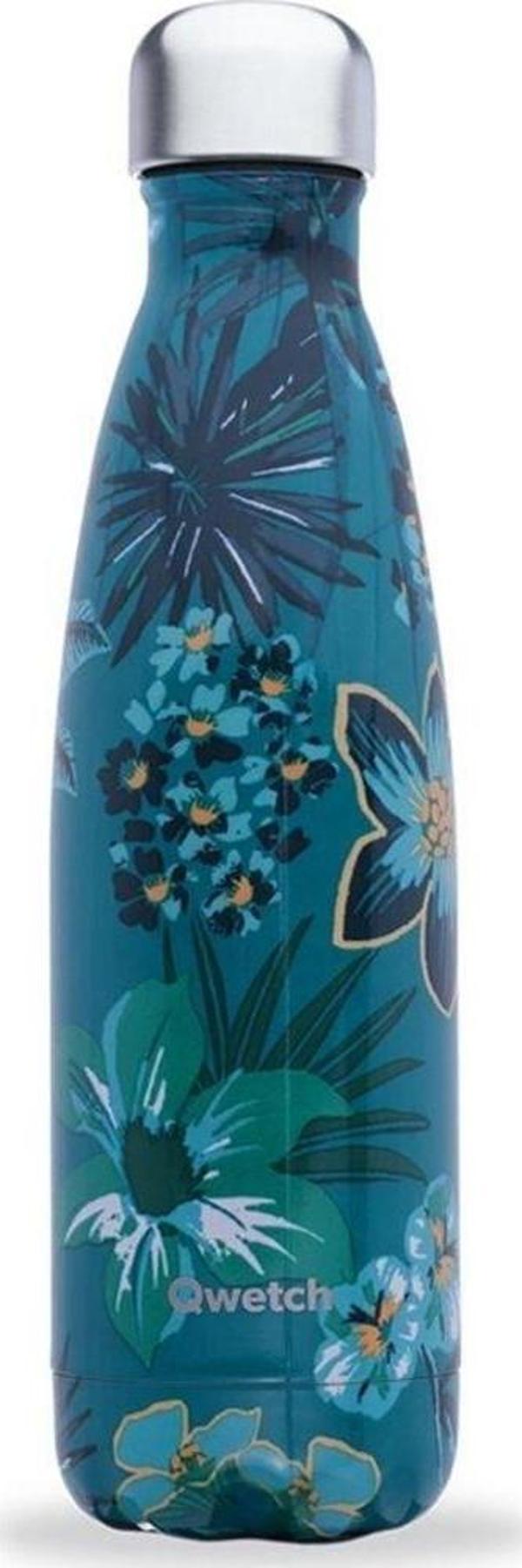 Qwetch QD3487 Çiçek Desenli Isı Yalıtımlı 500ml Termos - Turkuaz - Image 1