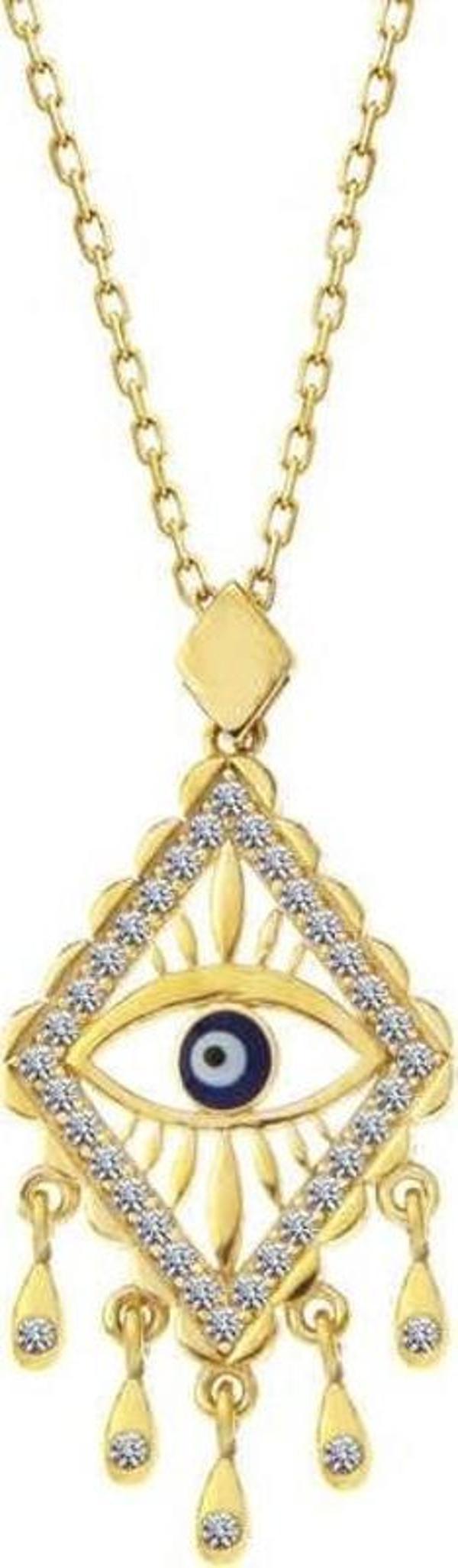925 Ayar Gümüş Gold Nazarlı Göz Kadın Kolye - Image 1