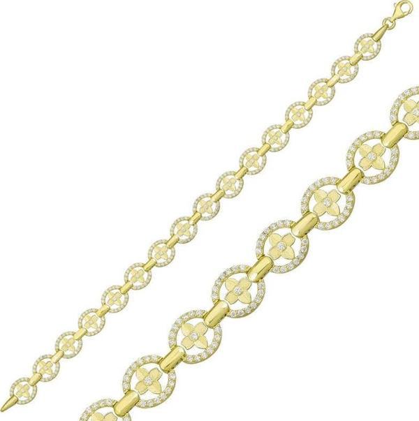 925 Ayar Gümüş Gold Yuvarlak Su Yolu Bileklik - Image 1