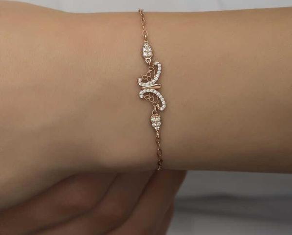 ​925 Ayar Gümüş Rose Kelebek Kadın Bileklik - Image 1