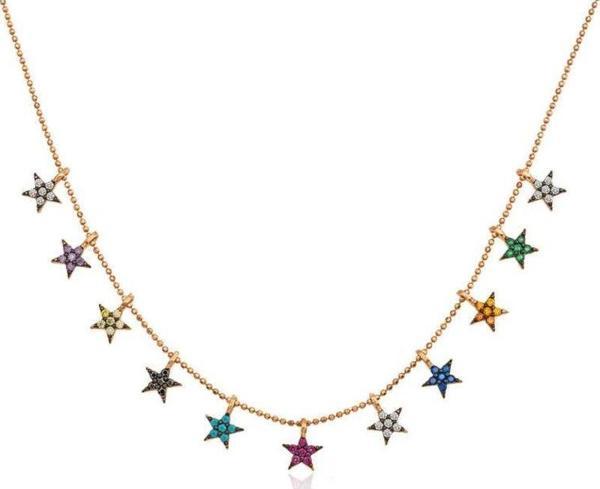 ​Gümüş Rose Renkli Yıldızlar Bayan Kolye - Image 1