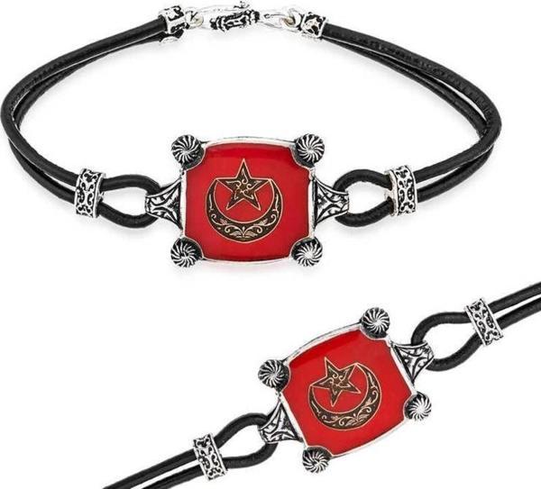 925 Ayar Gümüş Ay Yıldız Erkek Bileklik - Image 1