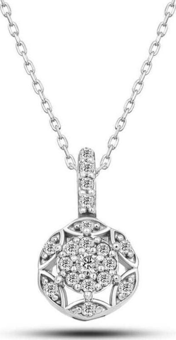 925 Ayar Gümüş Beyaz Zirkon Taşlı Çiçek Kadın Kolye - Image 1