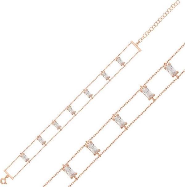 925 Ayar Gümüş Rose Baget Taşlı Bileklik - Image 1