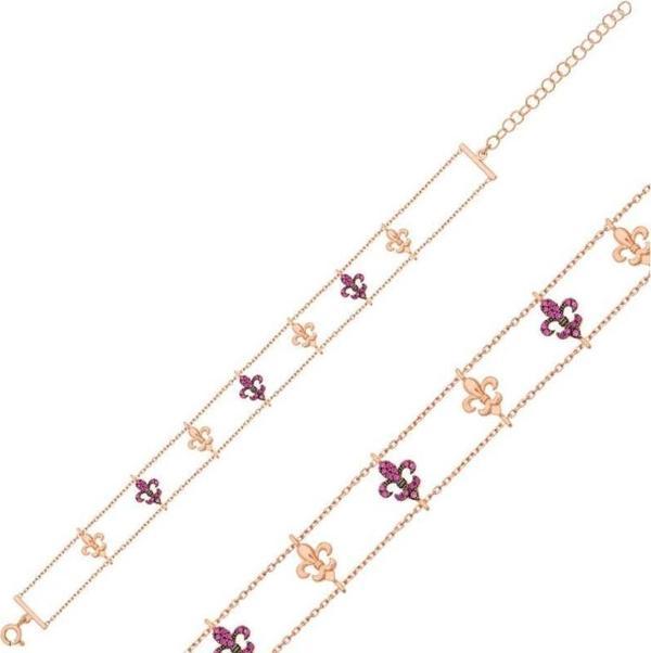 925 Ayar Gümüş Rose Çiçek Desenli Bileklik - Image 1