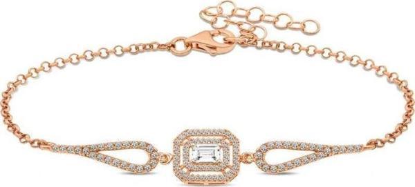 925 Ayar Gümüş Rose Dikdörtgen Baget Bileklik - Image 1