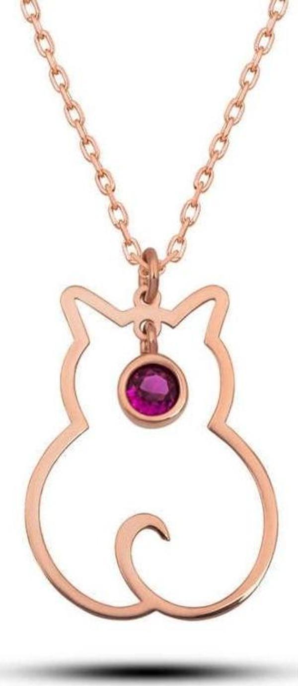 925 Ayar Gümüş Temmuz Ayı Doğum Taşı Kedi Kadın Kolye - Image 1
