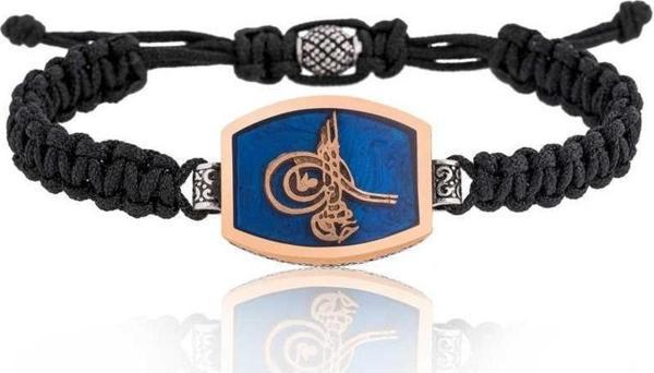 925 Ayar Gümüş Tuğralı Makrome Erkek Bileklik - Image 1