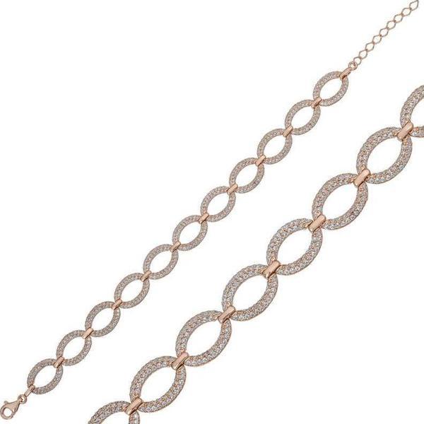 925 Ayar Gümüş Rose Oval Taşlı Bileklik - Image 1