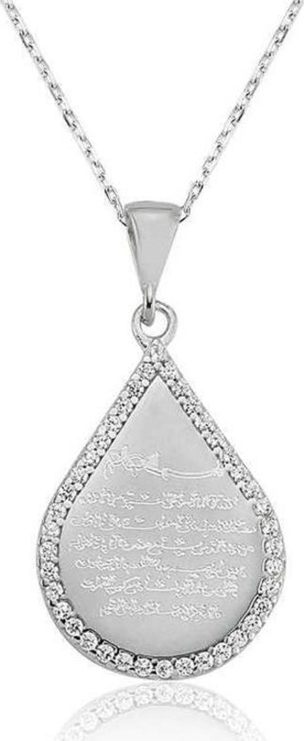 Gümüş Damla Ayetel Kürsi Bayan Kolye - Image 1