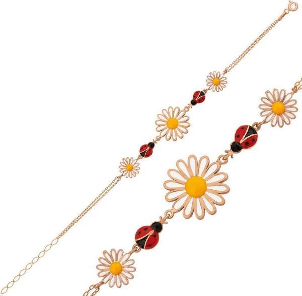 925 Ayar Gümüş Rose Uğur Böcekli Papatya Bileklik - Image 1