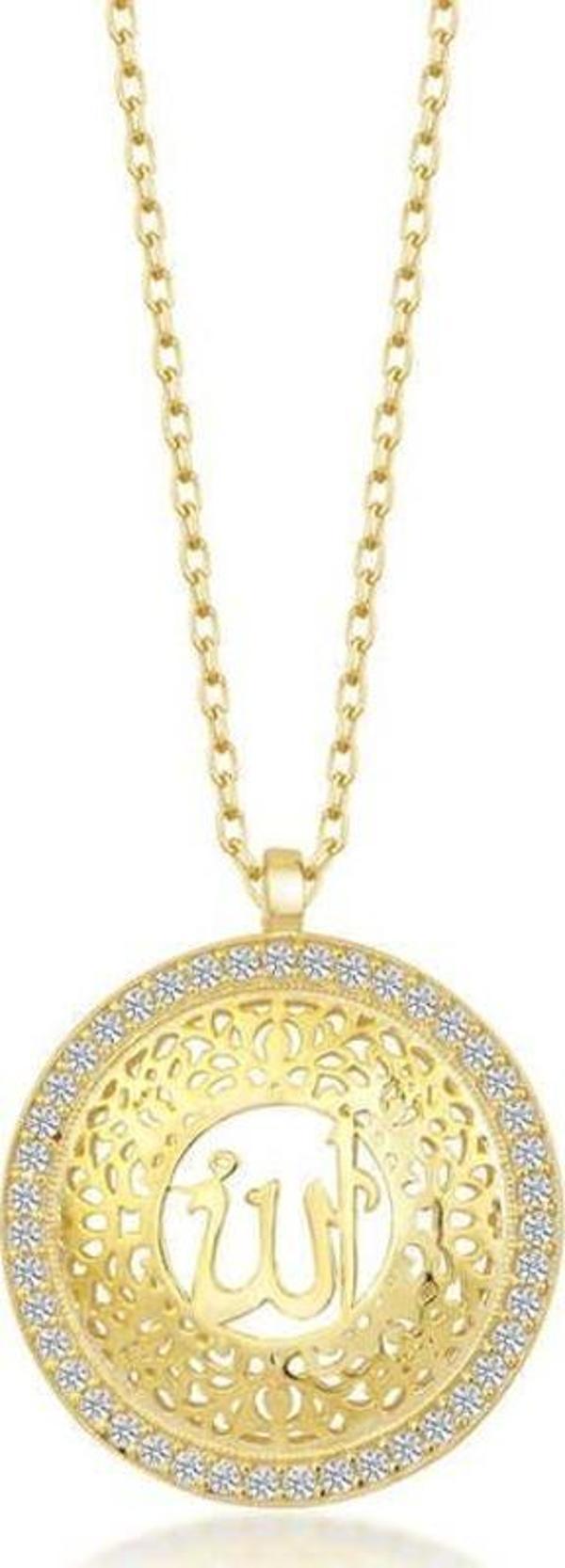 Gümüş Gold Allah Yazılı Kadın Kolye - Image 1