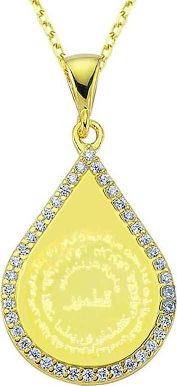 Gümüş Gold Damla Kıtmir Duası Kadın Kolye - Image 1