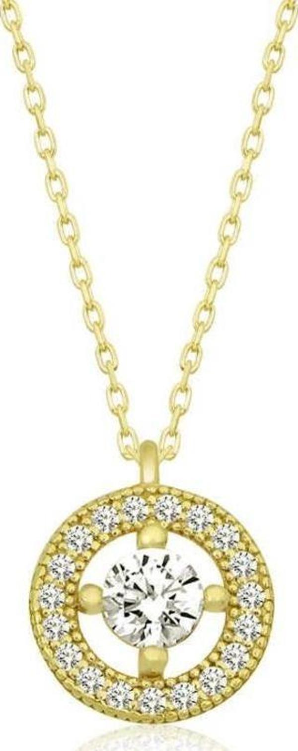 Gümüş Gold Minimal Yuvarlak Tektaş Kadın Kolye - Image 1