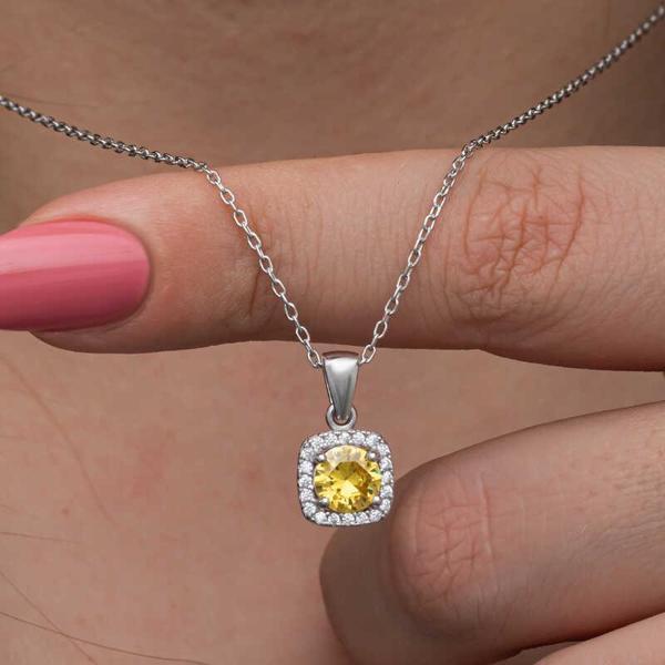 925 Ayar Gümüş Sarı Baget Taşlı Kadın Kolye - Image 1