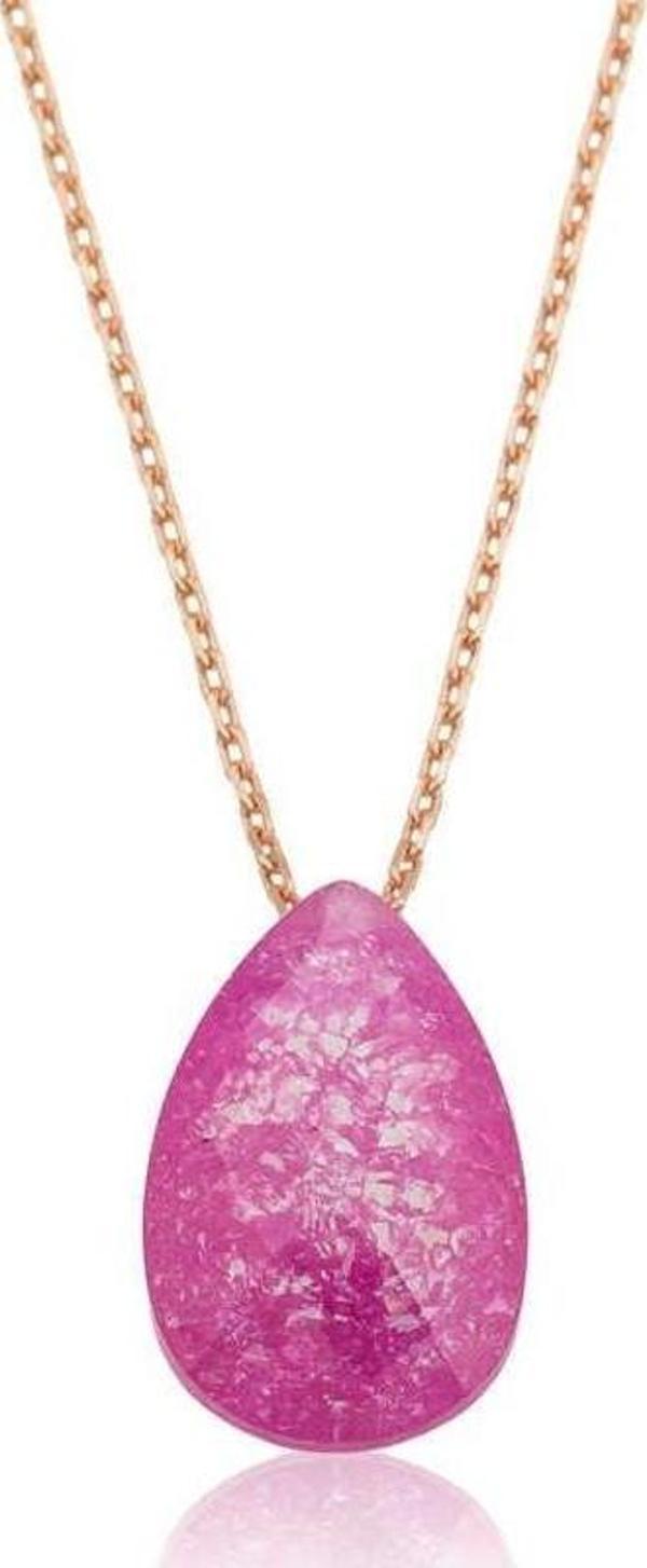 Gümüş Pembe Damla Şeker Kolye - Image 1