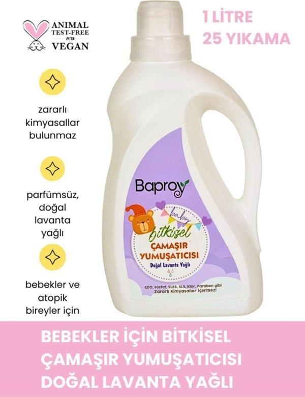 Bebekler Için Bitkisel Çamaşır Yumuşatıcısı Doğal Lavanta Yağlı 1 Litre (25 Yıkama) - Image 1