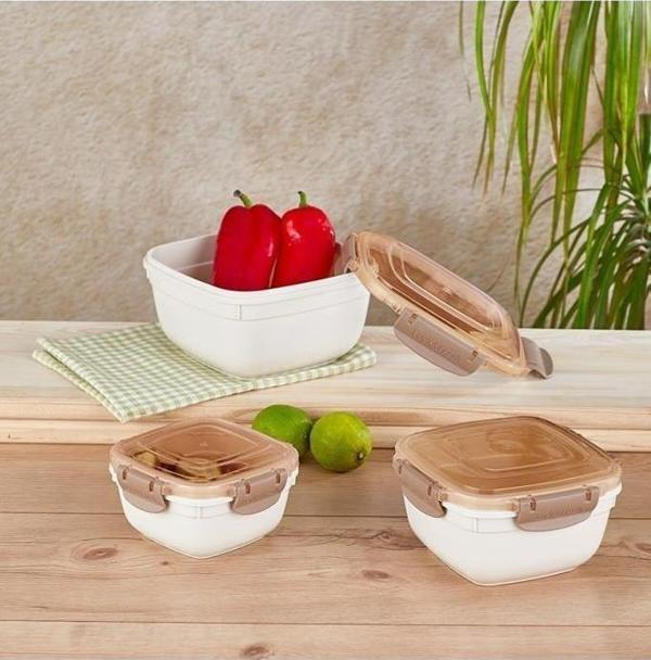 Vip Ahmet Kumsal Kare Saklama Kabı 3'lü Set Bej VP-025 - Image 1