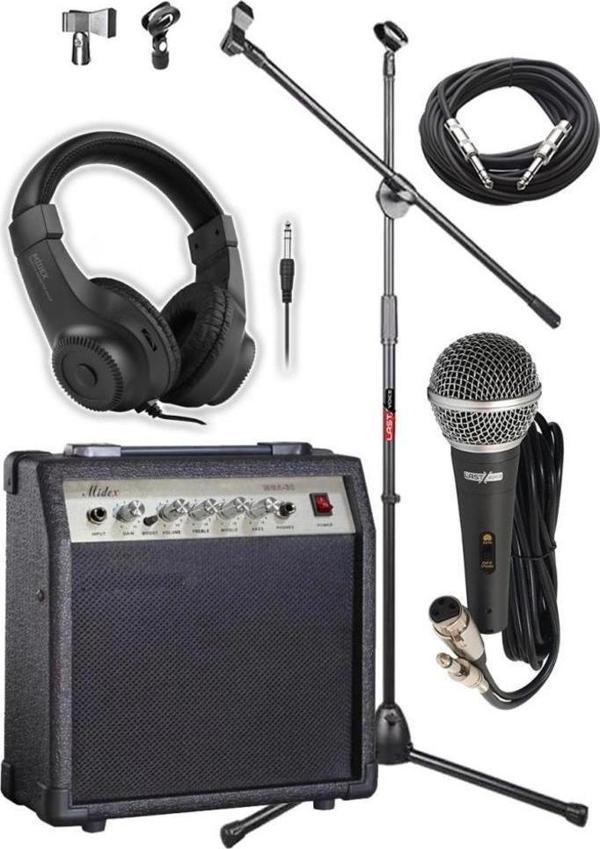 Midex MGA-30BK-PAK Elektro Gitar Amfisi Seti 30 Watt Gain Özellikli (Amfi Mikrofon Stand Kulaklık Jack Kablo) - Image 1