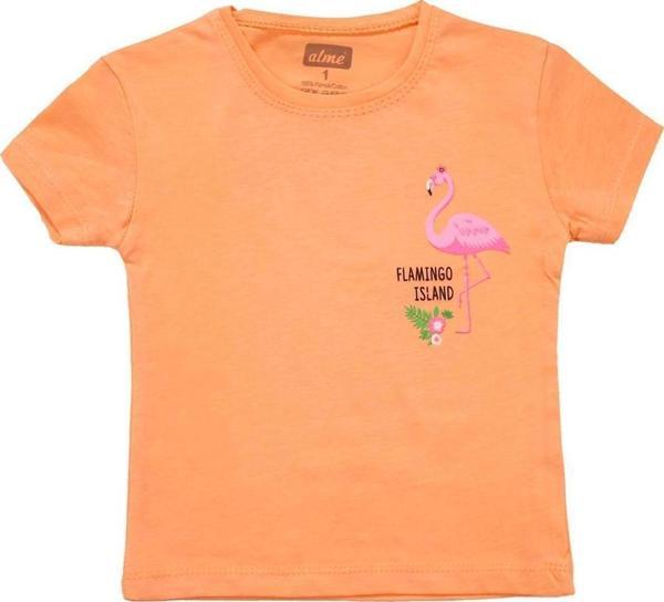 Flamingo Baskılı Kız Bebek Tshirt Turuncu - Image 1