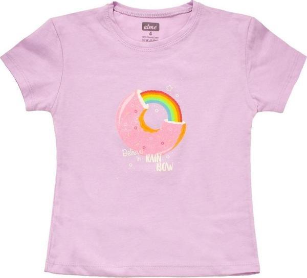 Gökkuşağı Baskılı Kız Tshirt Lila - Image 1